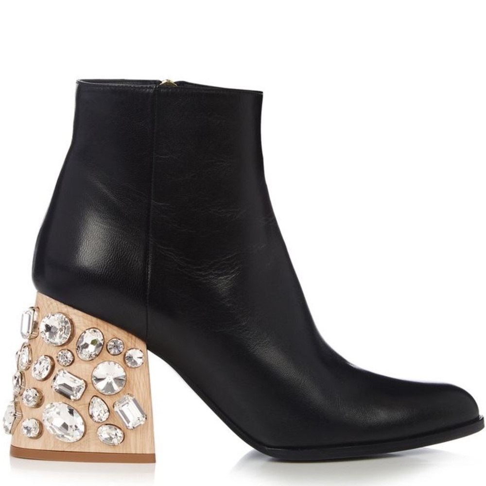 Marni Crystal-embellished block-heel leather ankle boots, size 39 / 9